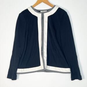 Talbots Lightweight Knit Suit Jacket Coat Black Cream Grey